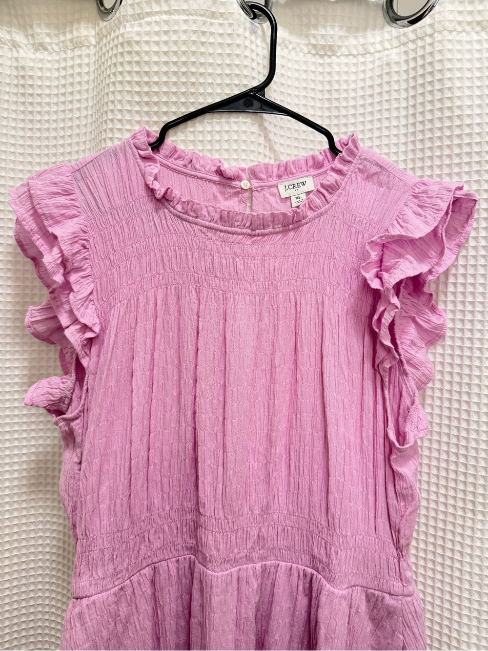 J Crew Light Pink Ruffle-Sleeve Waffle Texture Dress - XL - Picture 3 of 6
